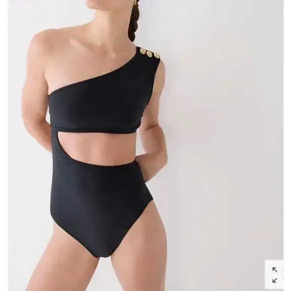 J. Crew Cut Out Full Coverage One Piece Swimsuit with Buttons Navy Size 22 - Picture 2 of 11